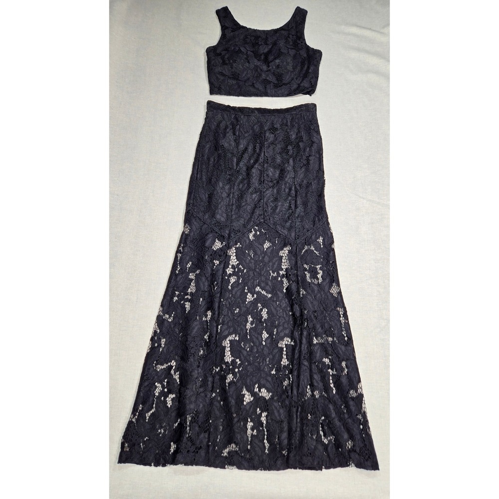City Triangles Black Lace‎ Two-Piece Maxi Dress Formal Party Prom